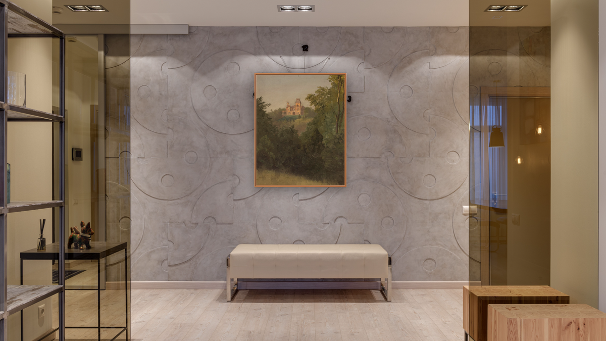 Olana from the Southwest by Frederic Edwin Church, shown at 32 × 40 in (81.3 × 101.6 cm) on canvas in Arber Raw Oak, hallway