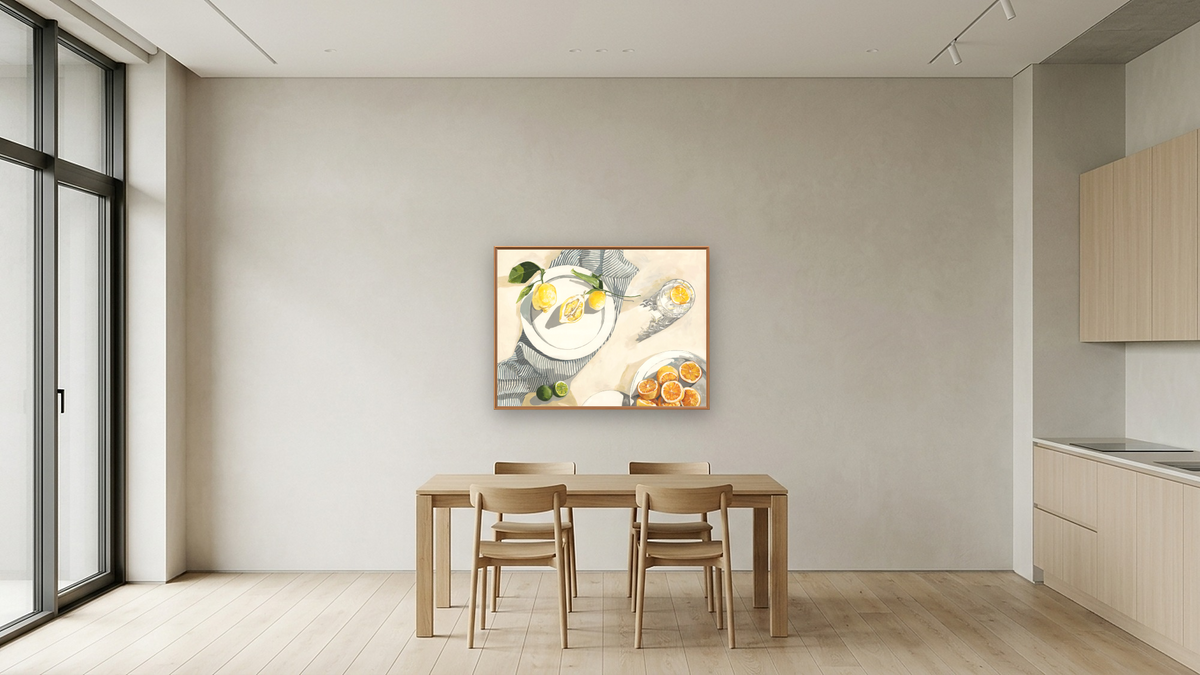 Lemon and Gin, shown at 30 × 40 in (76.2 × 101.6 cm) on canvas in Arber Raw Oak, kitchen