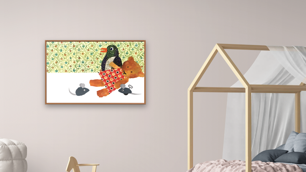Alexander and the Wind-Up Mouse I by Leo Lionni, shown at 28 × 42 in (71.1 × 106.7 cm) on canvas in Arber Raw Oak, bedroom
