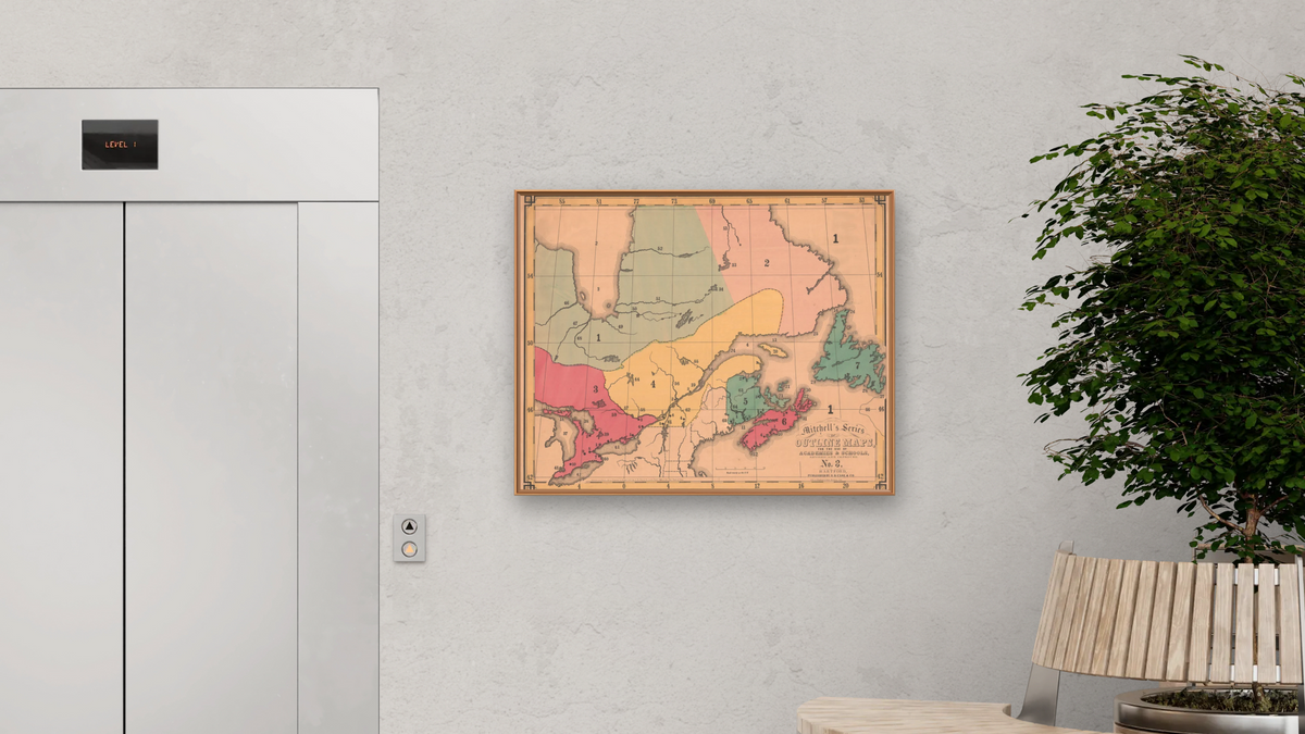British Provinces, shown at 32 × 40 in (81.3 × 101.6 cm) on canvas in Arber Raw Oak, office