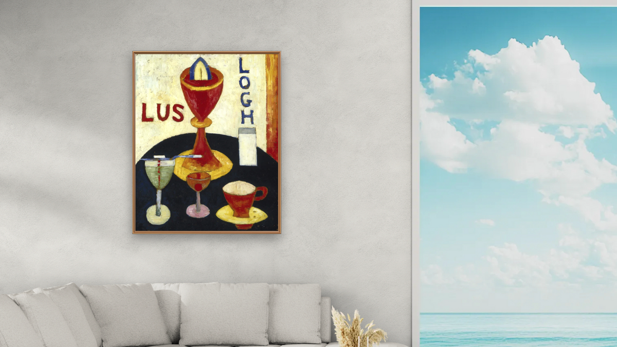 Handsome Drinks by Marsden Hartley, shown at 32 × 40 in (81.3 × 101.6 cm) on canvas in Arber Raw Oak, living