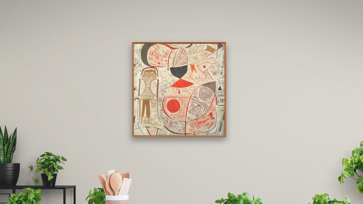 Printed Sheet with Picture by Paul Klee, shown at 32 × 32 in (81.3 × 81.3 cm) on canvas in Arber Raw Oak, dining