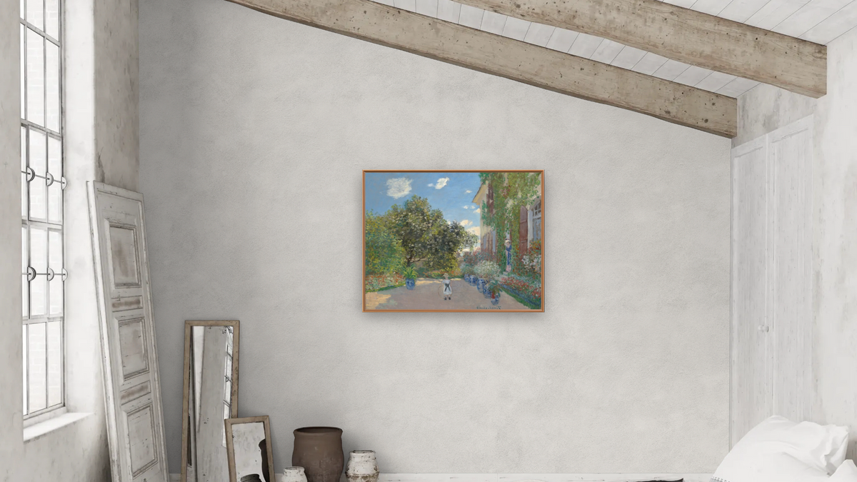 The Artist's House at Argenteuil by Claude Monet, shown at 32 × 40 in (81.3 × 101.6 cm) on canvas in Arber Raw Oak, bedroom