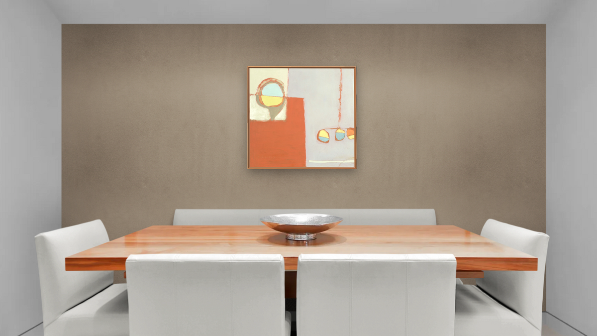 Heyday 2, shown at 32 × 32 in (81.3 × 81.3 cm) on canvas in Arber Raw Oak, dining