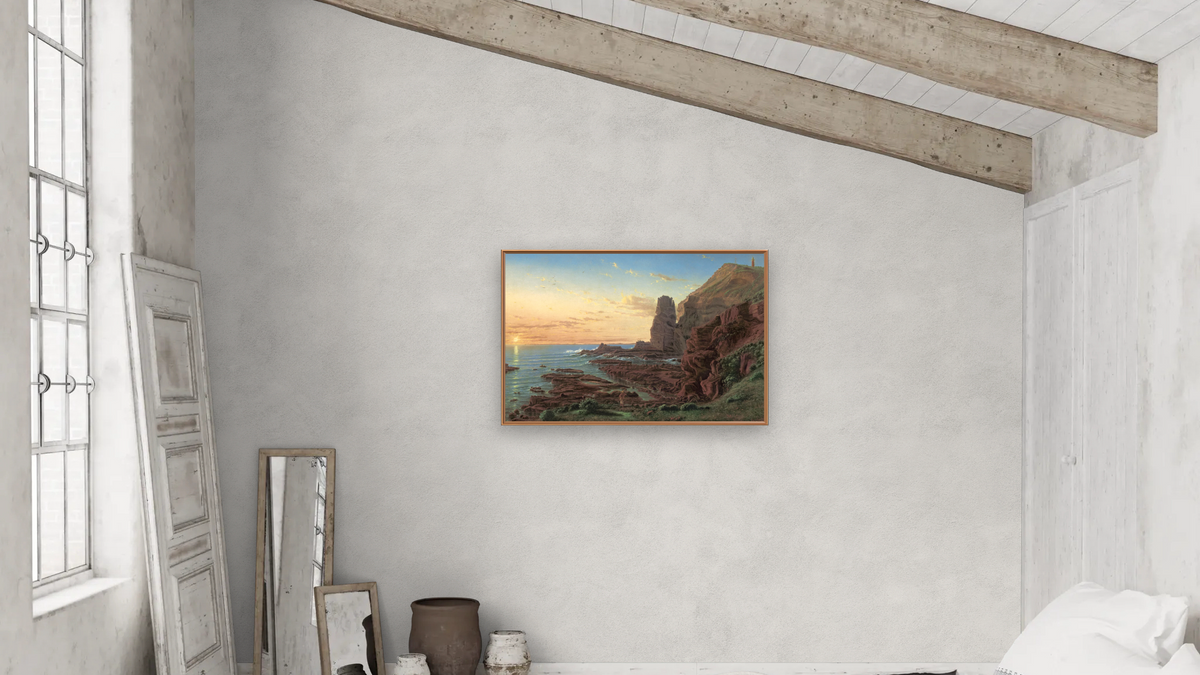 Castle Rock, Cape Schanck, shown at 28 × 42 in (71.1 × 106.7 cm) on canvas in Arber Raw Oak, bedroom