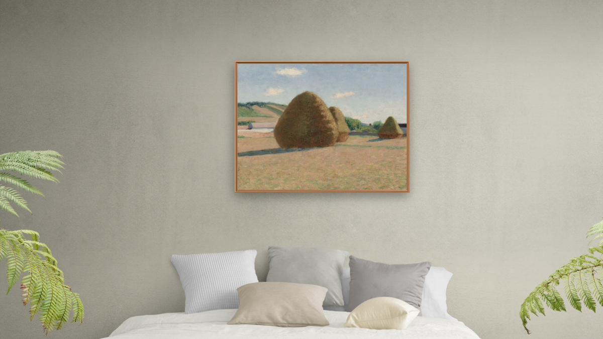 Studies of an Autumn Day by John Leslie Breck, shown at 32 × 40 in (81.3 × 101.6 cm) on canvas in Arber Raw Oak, bedroom