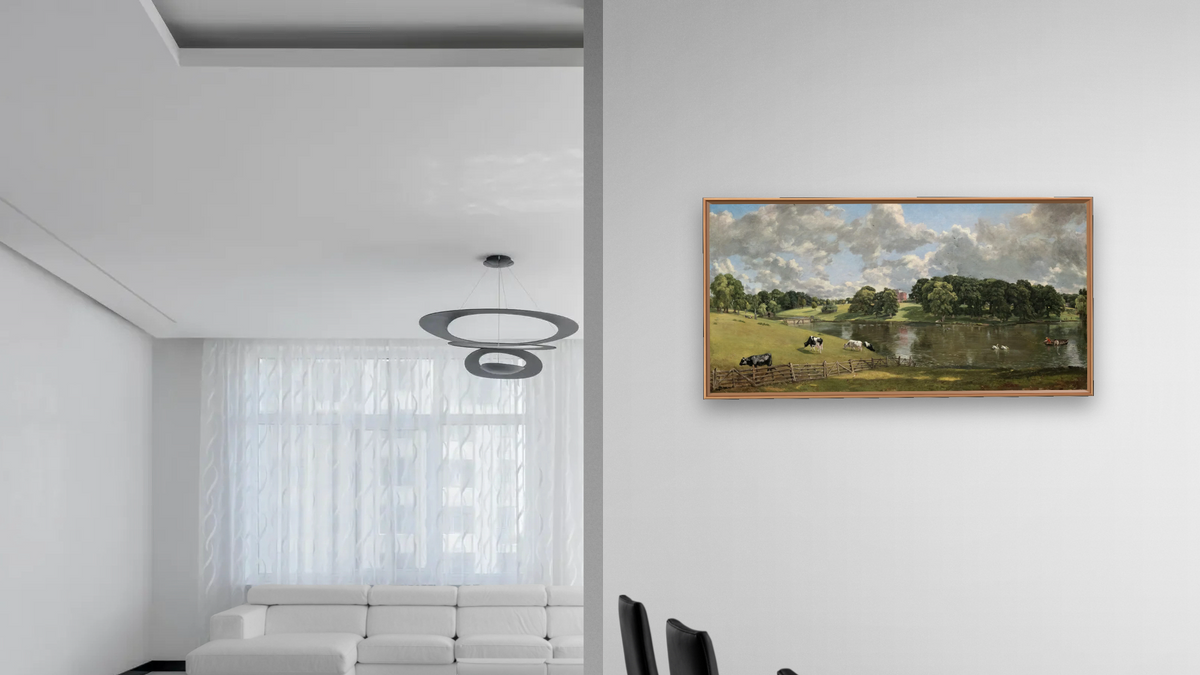 Wivenhoe Park, Essex by John Constable, shown at 20 × 40 in (50.8 × 101.6 cm) on canvas in Arber Raw Oak, dining