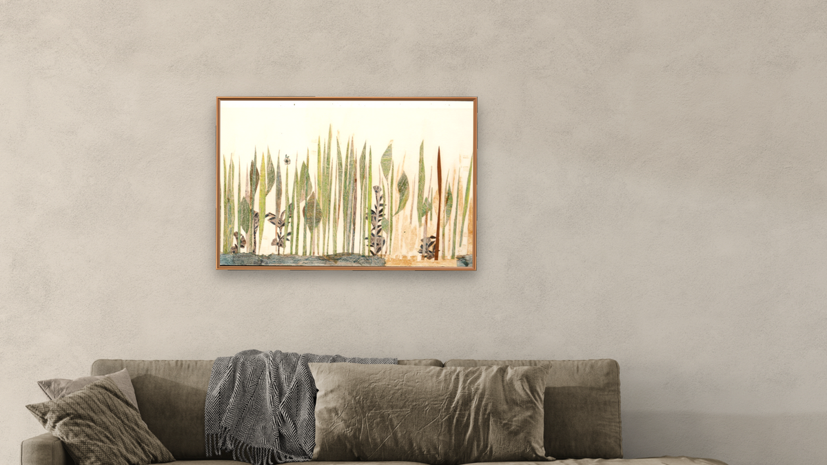 Inch by Inch by Leo Lionni, shown at 28 × 42 in (71.1 × 106.7 cm) on canvas in Arber Raw Oak, living