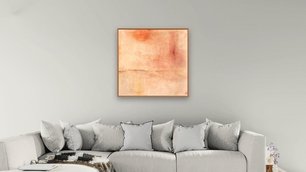 No. 336 by Michelle Oppenheimer, shown at 32 × 32 in (81.3 × 81.3 cm) on canvas in Arber Raw Oak, living