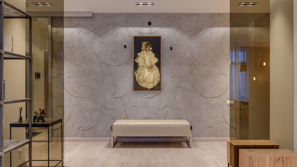 Adelaide by E. Phillips Fox, shown at 20 × 40 in (50.8 × 101.6 cm) on canvas in Arber Raw Oak, hallway