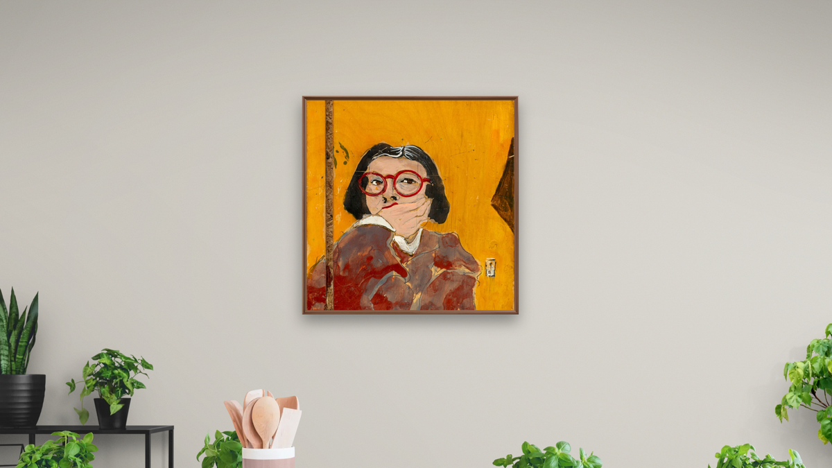 Cuppa Series: Kendra by Dobee Snowber, shown at 32 × 32 in (81.3 × 81.3 cm) on canvas in Arber Warm Walnut, dining