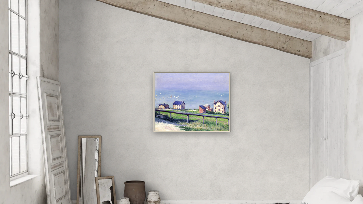 Regatta at Trouville by Gustave Caillebotte, shown at 32 × 40 in (81.3 × 101.6 cm) on canvas in Ramino Opaque White, bedroom