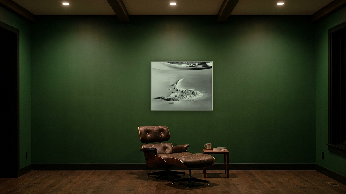 Sand Dune #17 by Gordon Osmundson, shown at 32 × 40 in (81.3 × 101.6 cm) on canvas in Ramino Opaque White, den