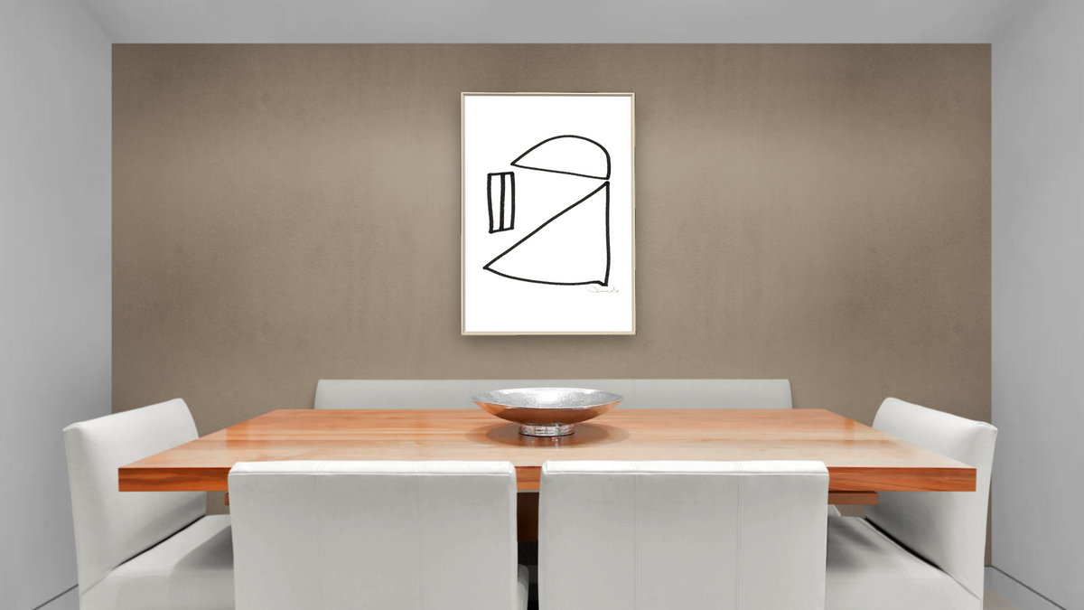 Fair 2 by Dan Hobday, shown at 28 × 42 in (71.1 × 106.7 cm) on canvas in Ramino Opaque White, dining