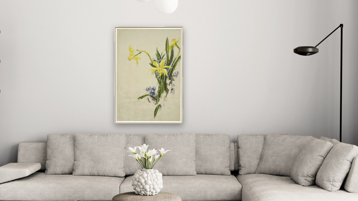 Jonquils by Charles Demuth, shown at 28 × 42 in (71.1 × 106.7 cm) on canvas in Ramino Opaque White, living