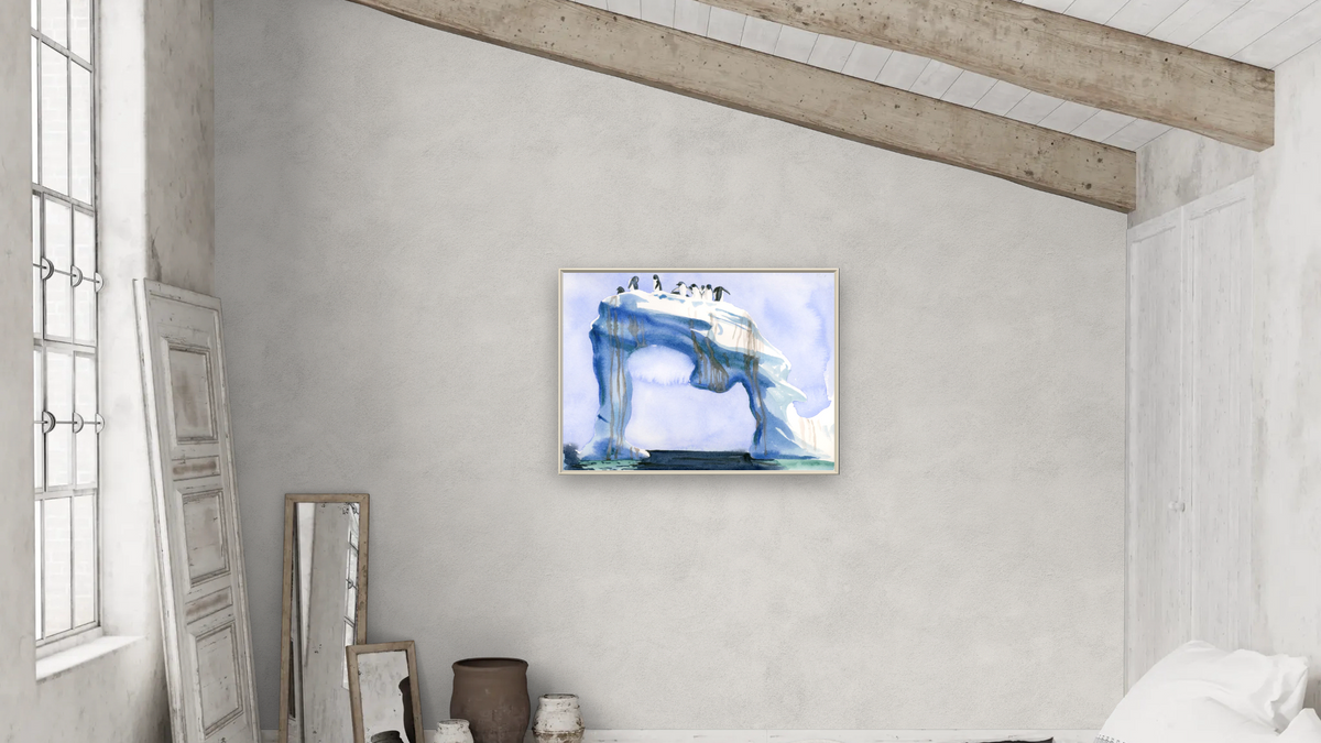 Untitled (Antarctica 4) by Alexis Rockman, shown at 30 × 40 in (76.2 × 101.6 cm) on canvas in Ramino Opaque White, bedroom