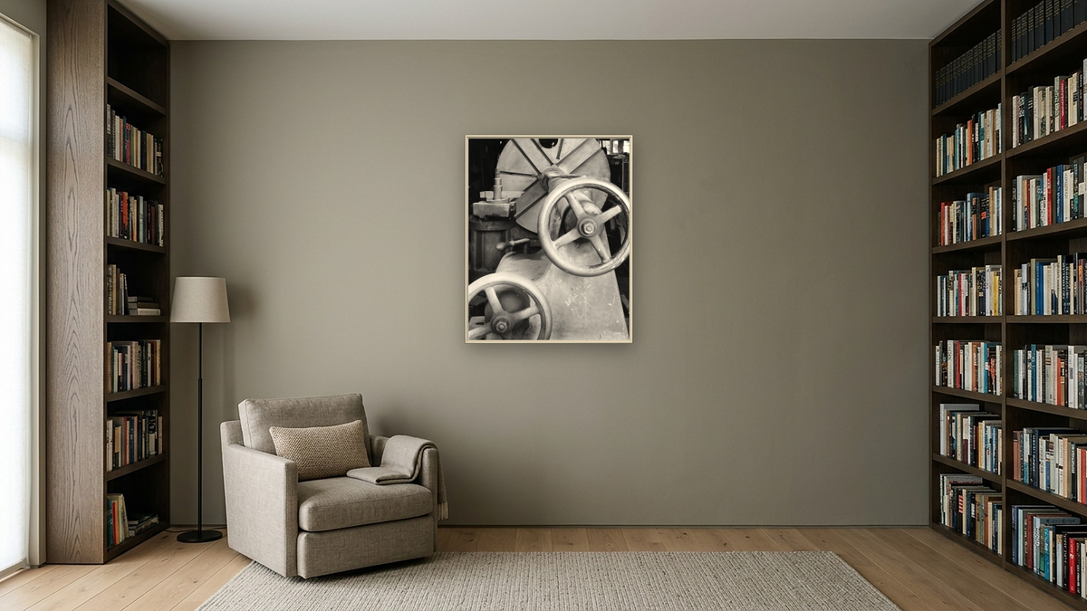 Axle Lathe #2 by Gordon Osmundson, shown at 32 × 40 in (81.3 × 101.6 cm) on canvas in Ramino Opaque White, library