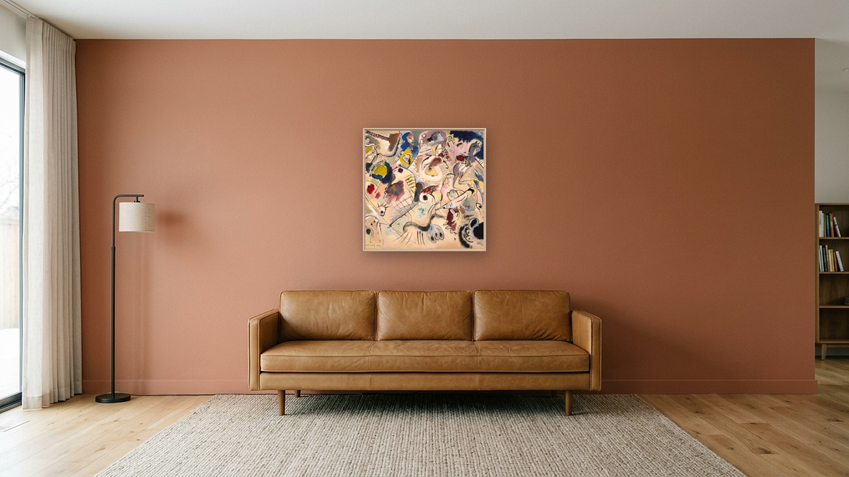 Skizze (Sketch 160A), shown at 32 × 32 in (81.3 × 81.3 cm) on canvas in Ramino Opaque White, media room
