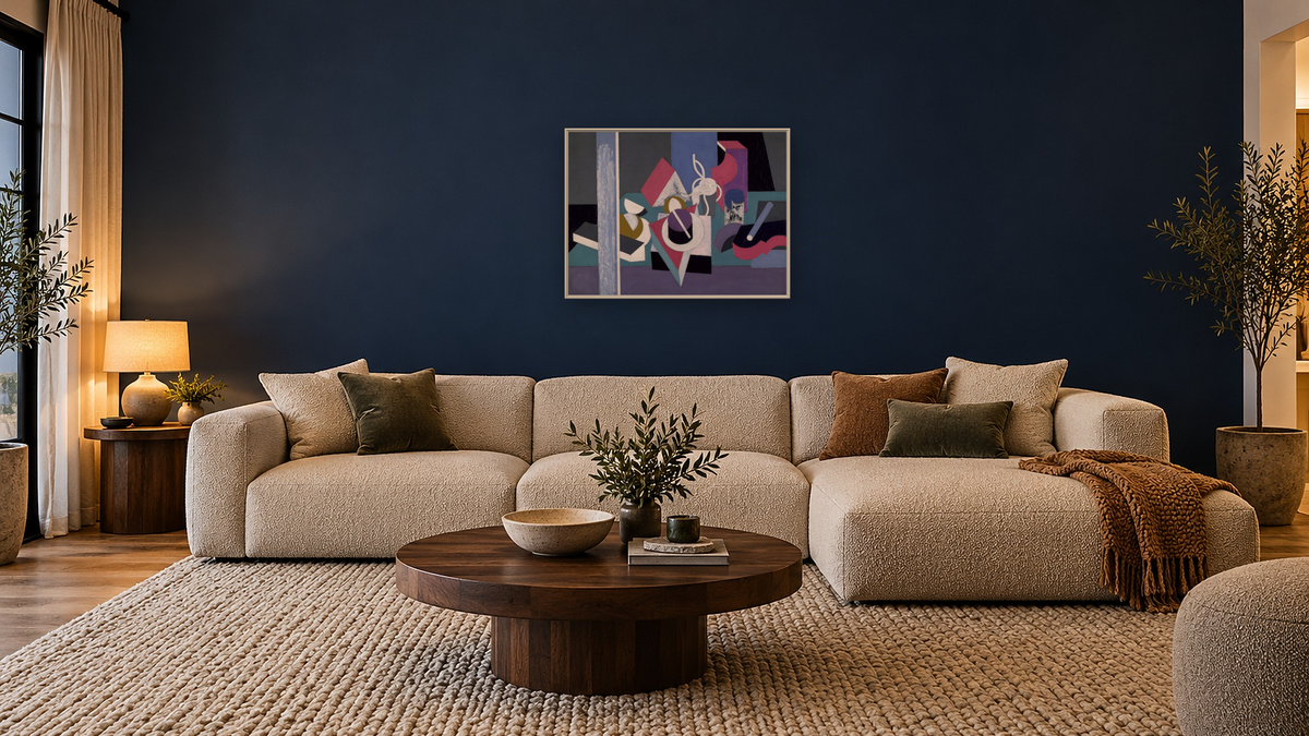Peinture/Nature Morte by Patrick Henry Bruce, shown at 30 × 40 in (76.2 × 101.6 cm) on canvas in Ramino Opaque White, media room