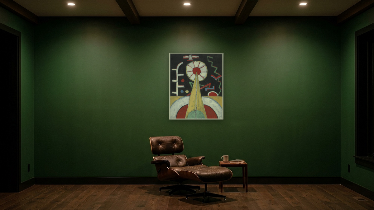 Berlin Series No. 1 by Marsden Hartley, shown at 32 × 40 in (81.3 × 101.6 cm) on canvas in Ramino Opaque White, den
