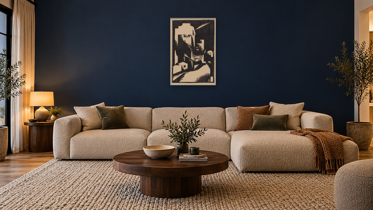 Nocturne, Wynyard Square by Dorrit Black, shown at 28 × 42 in (71.1 × 106.7 cm) on canvas in Ramino Opaque White, media room