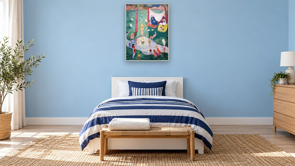 Easter Picture by Florine Stettheimer, shown at 30 × 40 in (76.2 × 101.6 cm) on canvas in Ramino Opaque White, kids' room