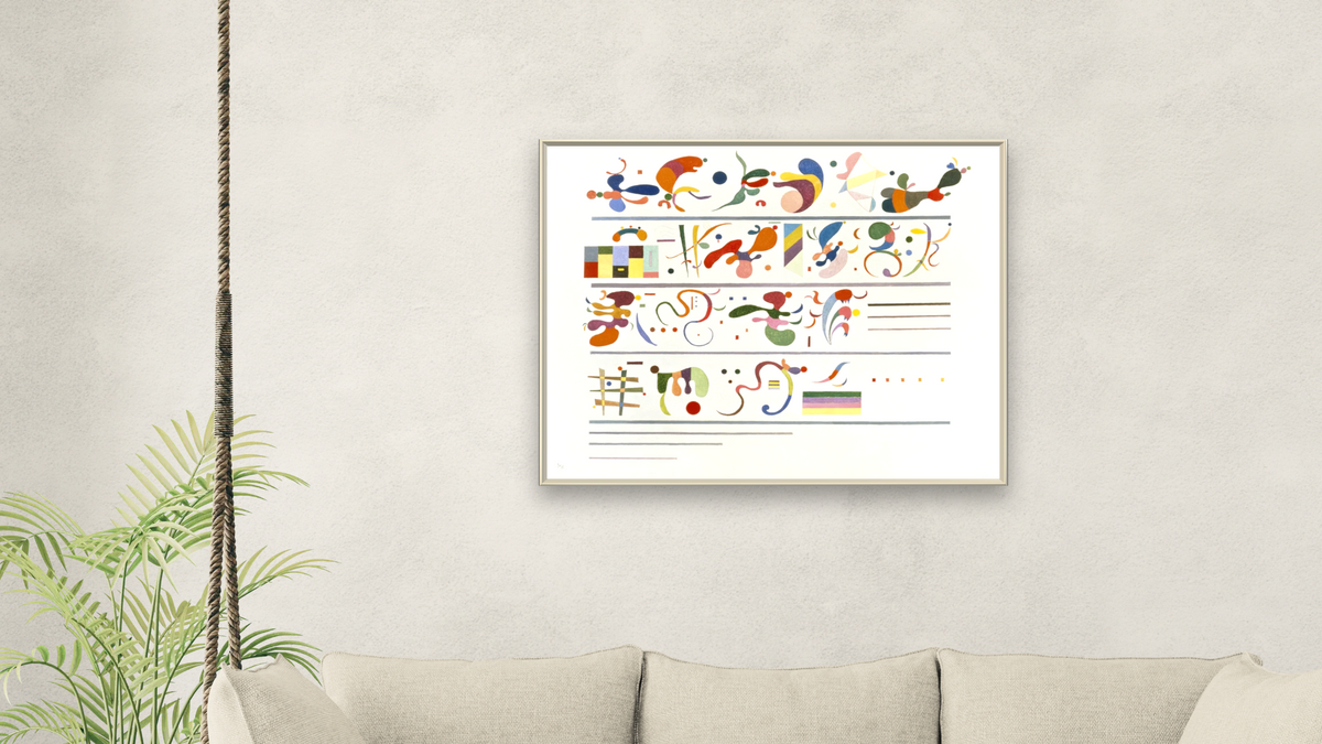 Succession, R. 1055, shown at 32 × 40 in (81.3 × 101.6 cm) on canvas in Ramino Opaque White, living