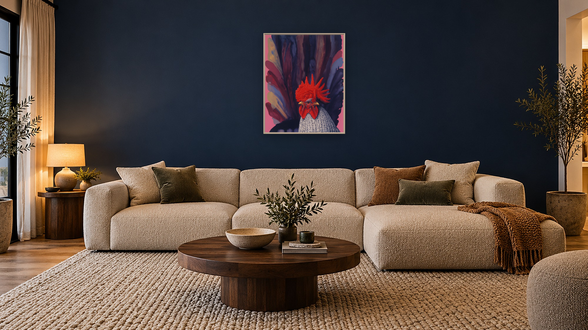 Cockscomb by Alexis Rockman, shown at 32 × 40 in (81.3 × 101.6 cm) on canvas in Ramino Opaque White, media room