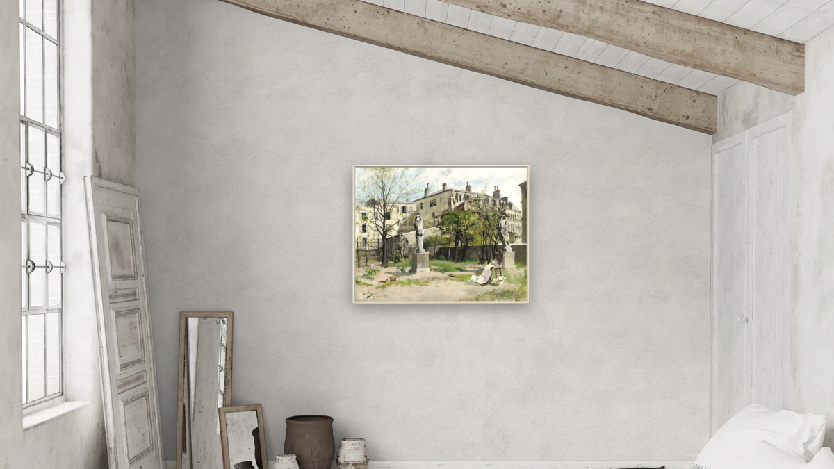 I lövsprickningen by Carl Larsson, shown at 32 × 40 in (81.3 × 101.6 cm) on canvas in Ramino Opaque White, bedroom
