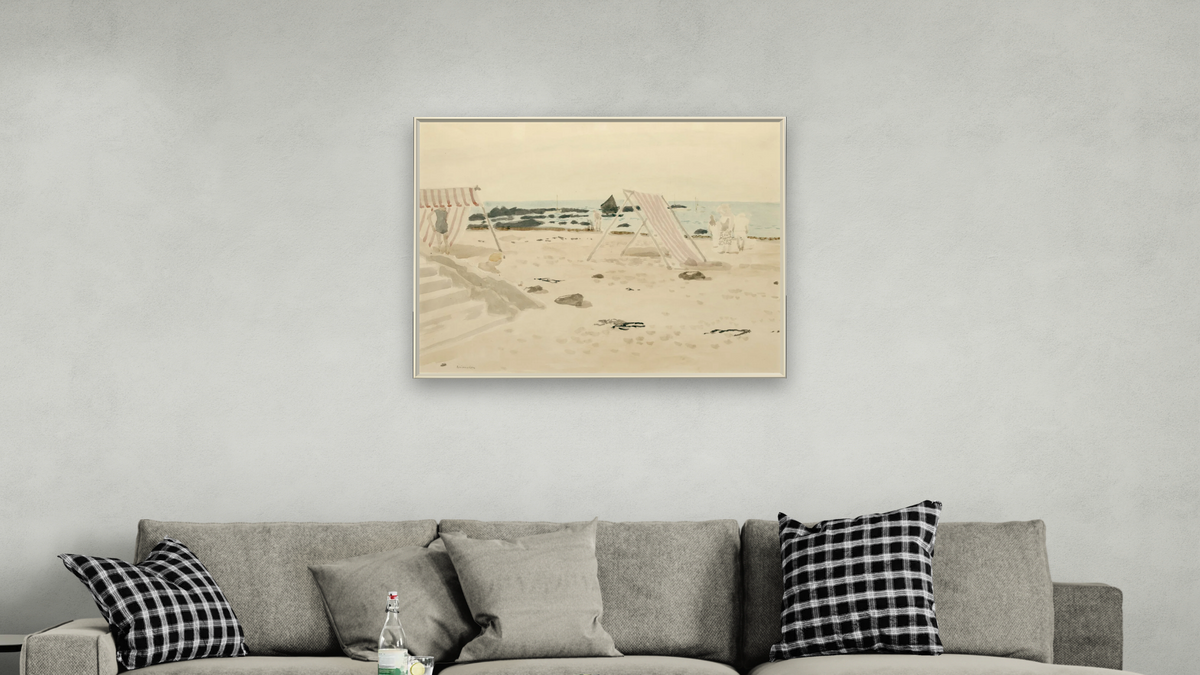La Plage by Maurice Brianchon, shown at 32 × 40 in (81.3 × 101.6 cm) on canvas in Ramino Opaque White, living