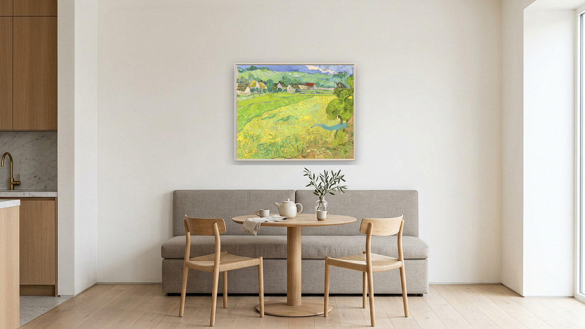 Les Vessenots in Auvers by Vincent van Gogh, shown at 32 × 40 in (81.3 × 101.6 cm) on canvas in Ramino Opaque White, kitchen