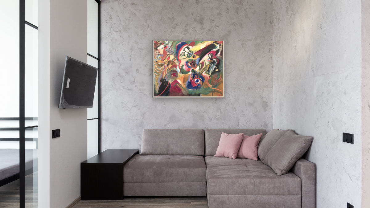 Fragment 2 for Composition VII, shown at 32 × 40 in (81.3 × 101.6 cm) on canvas in Ramino Opaque White, media room