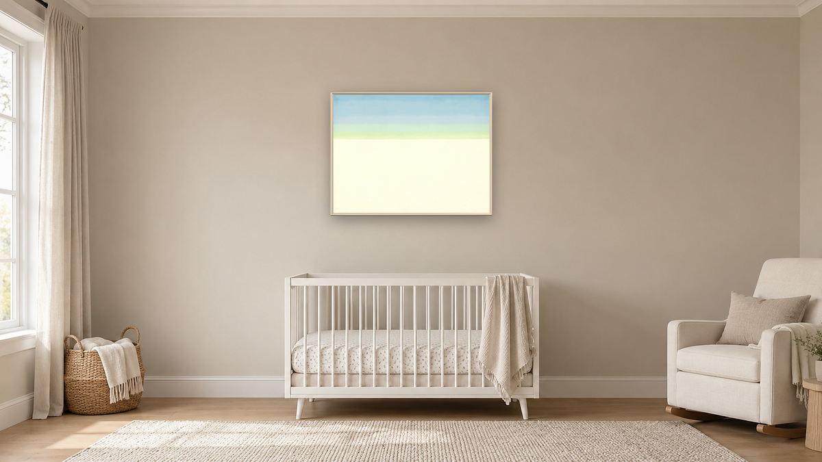 Sky with Flat White Cloud by Georgia O'Keeffe, shown at 30 × 40 in (76.2 × 101.6 cm) on canvas in Ramino Opaque White, nursery
