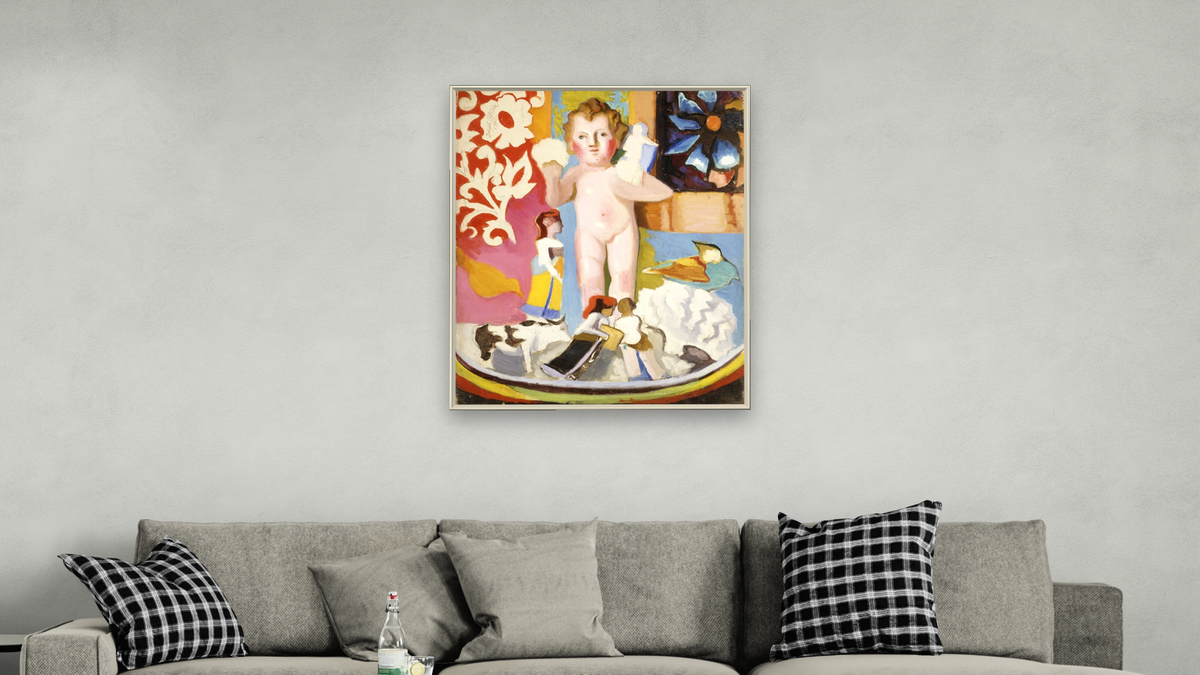 Toys by Joseph Stella, shown at 32 × 40 in (81.3 × 101.6 cm) on canvas in Ramino Opaque White, living
