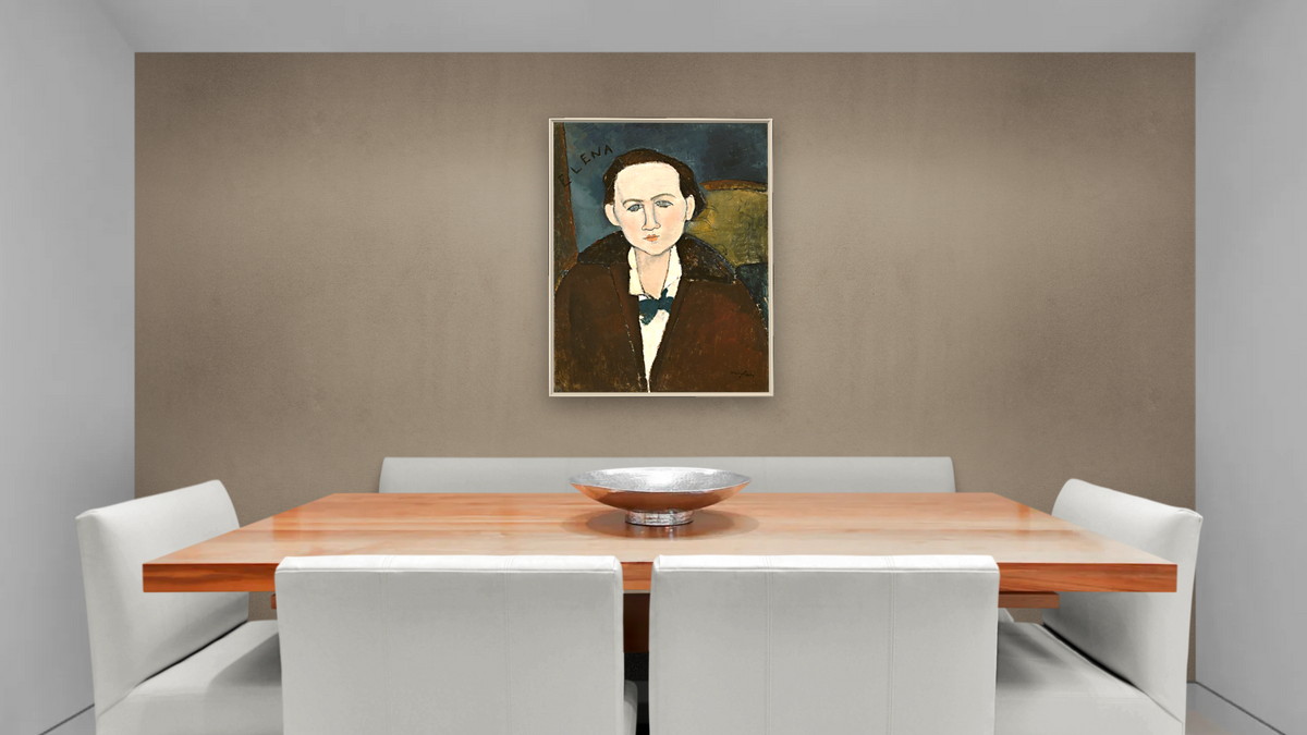 Elena Pavlowski by Amedeo Modigliani, shown at 30 × 40 in (76.2 × 101.6 cm) on canvas in Ramino Opaque White, dining