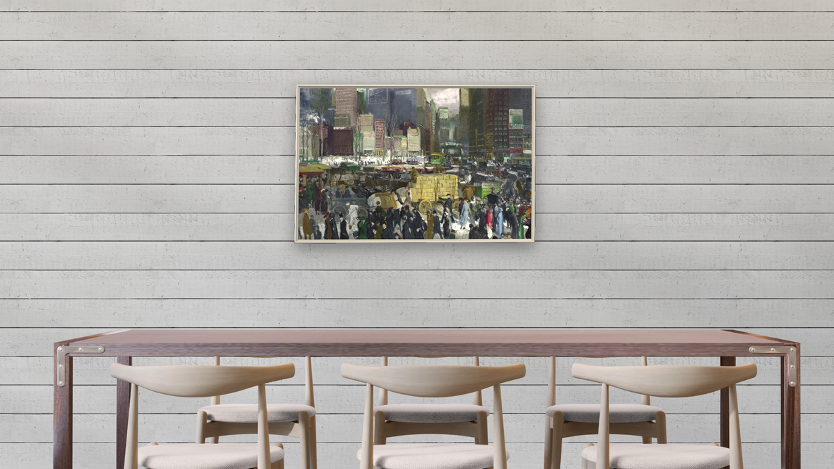 New York by George Wesley Bellows, shown at 28 × 42 in (71.1 × 106.7 cm) on canvas in Ramino Opaque White, dining
