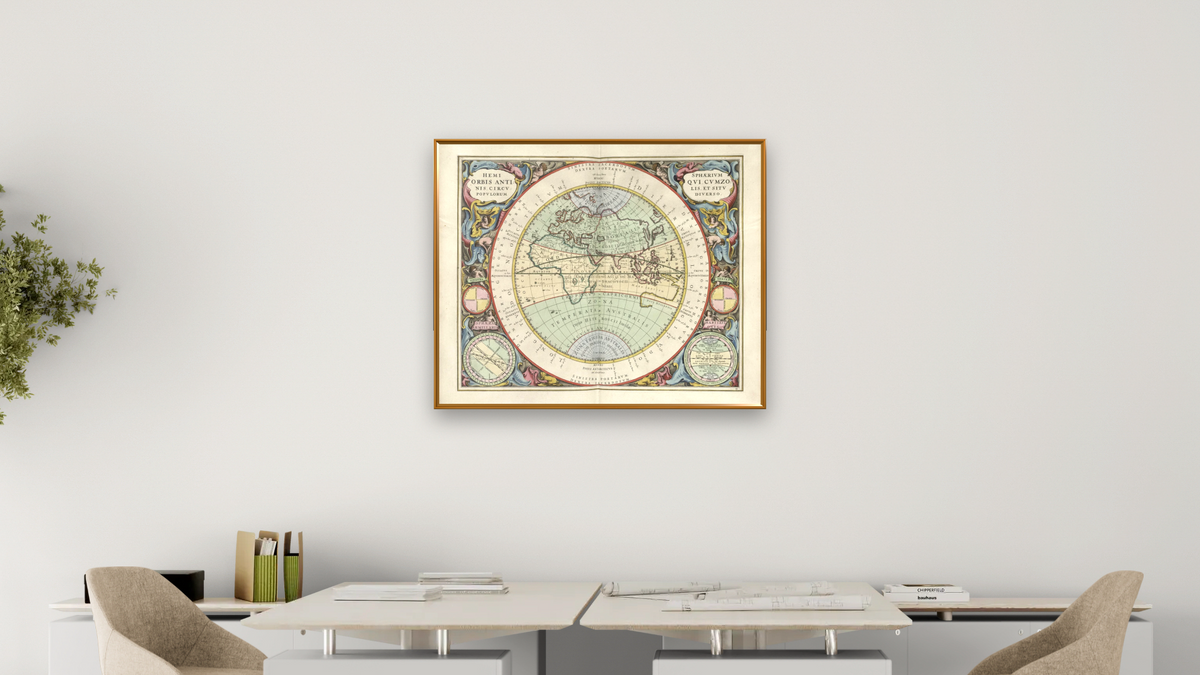 Plate 13 from Harmonia Macrocosmica by Andreas Cellarius, shown at 32 × 40 in (81.3 × 101.6 cm) on canvas in Molto Polished Gold, office