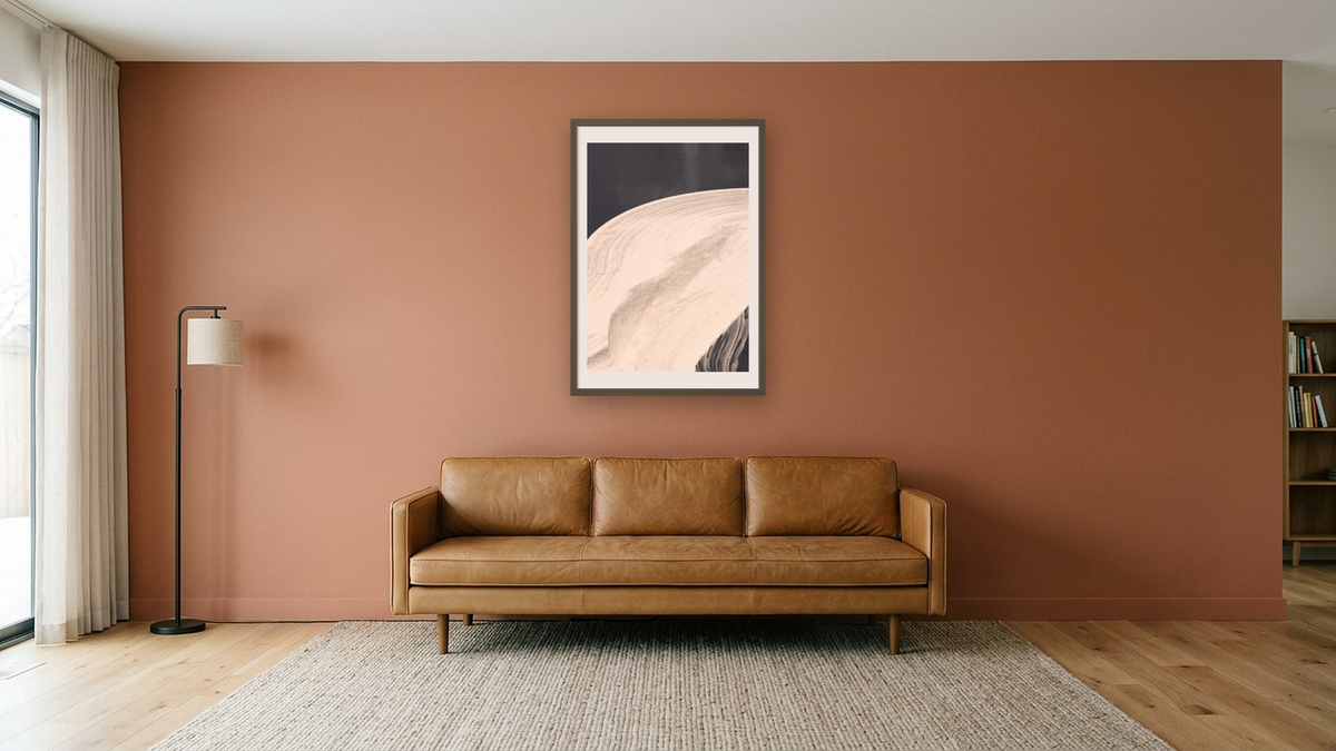 Lux 1 by Dan Hobday, shown at 28 × 42 in (71.1 × 106.7 cm) in Ramino Satin Black, media room