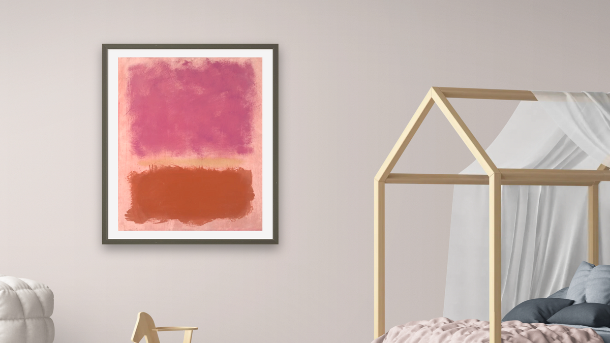Untitled by Mark Rothko, shown at 32 × 40 in (81.3 × 101.6 cm) in Ramino Satin Black, bedroom
