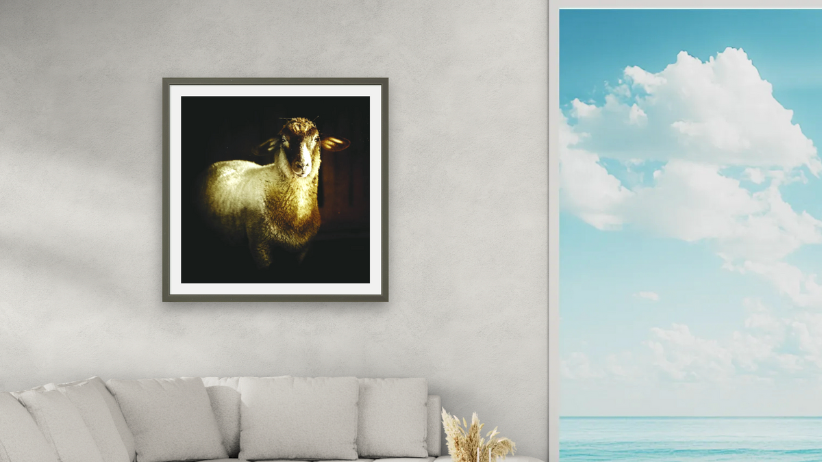 Come as you are by Brandon Luther, shown at 32 × 32 in (81.3 × 81.3 cm) in Ramino Satin Black, living