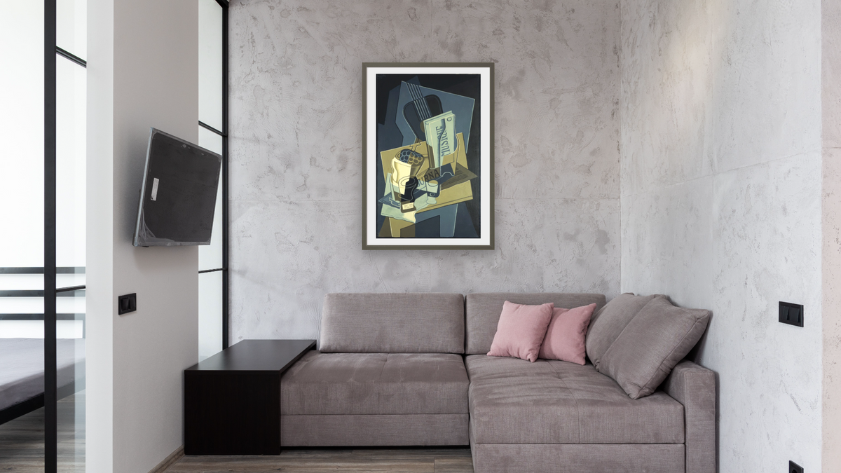 Music Book, 8127 by Juan Gris, shown at 28 × 42 in (71.1 × 106.7 cm) in Ramino Satin Black, media room
