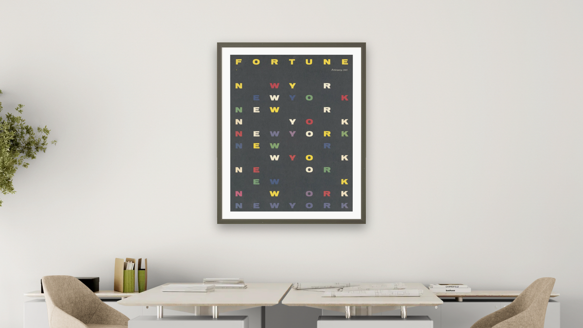 Fortune Magazine Cover by Leo Lionni, shown at 32 × 40 in (81.3 × 101.6 cm) in Ramino Satin Black, office