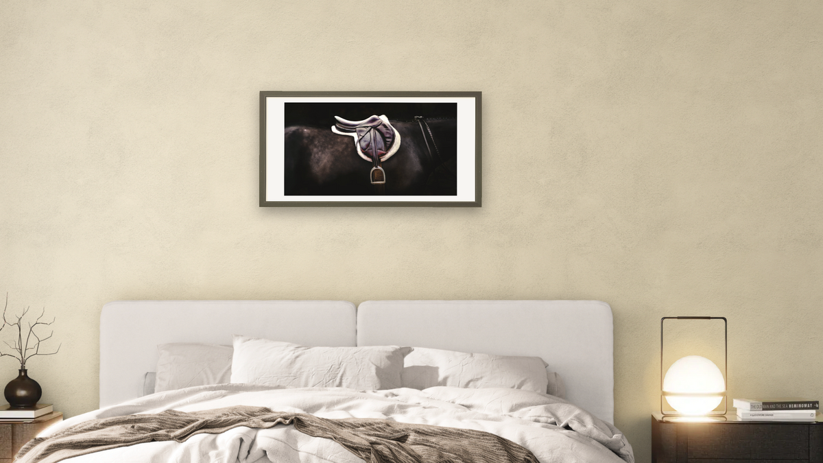 Tacked 84 by Brandon Luther, shown at 20 × 40 in (50.8 × 101.6 cm) in Ramino Satin Black, bedroom