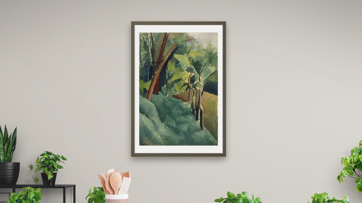 Landscape by Patrick Henry Bruce, shown at 28 × 42 in (71.1 × 106.7 cm) in Ramino Satin Black, dining
