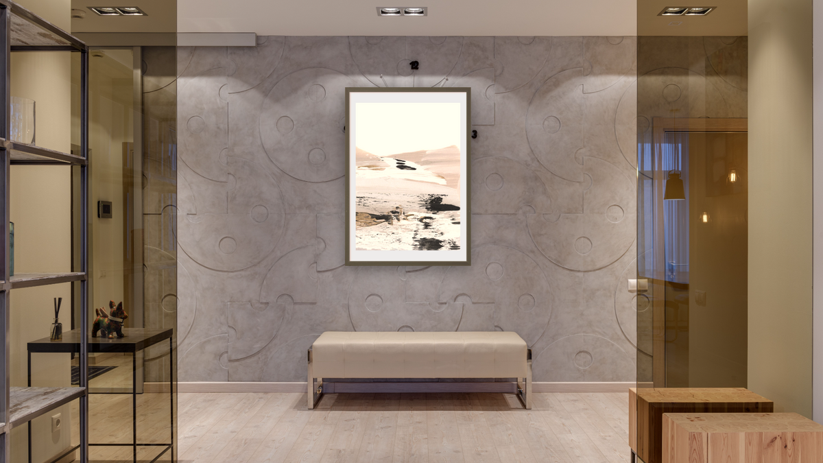 Dune 3 by Dan Hobday, shown at 28 × 42 in (71.1 × 106.7 cm) in Ramino Satin Black, hallway