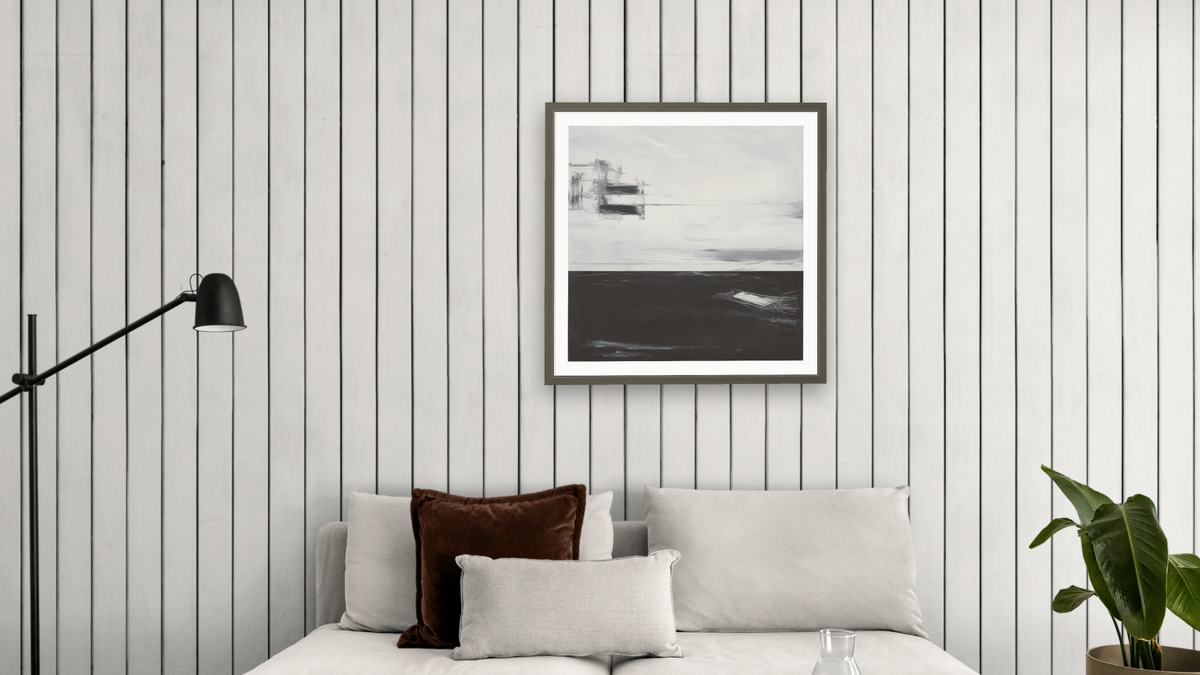 LS No. 244 by Brandon McKenzie, shown at 32 × 32 in (81.3 × 81.3 cm) in Ramino Satin Black, living