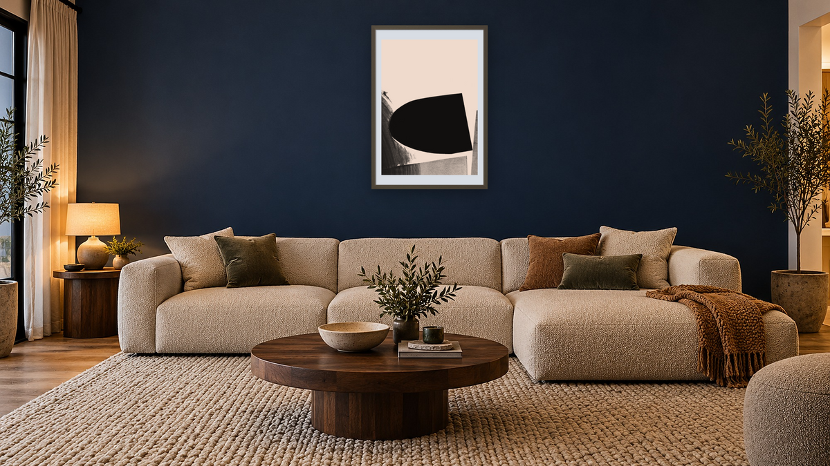 Mono Set 2 by Dan Hobday, shown at 28 × 42 in (71.1 × 106.7 cm) in Ramino Satin Black, media room