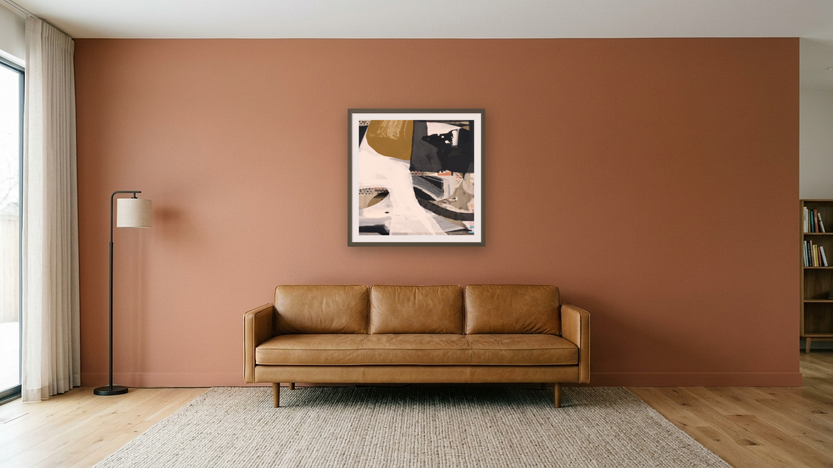 Bristol by Dan Hobday, shown at 32 × 32 in (81.3 × 81.3 cm) in Ramino Satin Black, media room