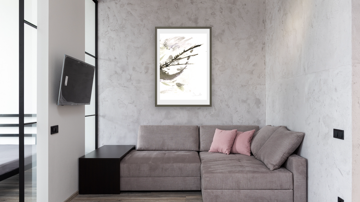 Bot 3 by Dan Hobday, shown at 28 × 42 in (71.1 × 106.7 cm) in Ramino Satin Black, media room
