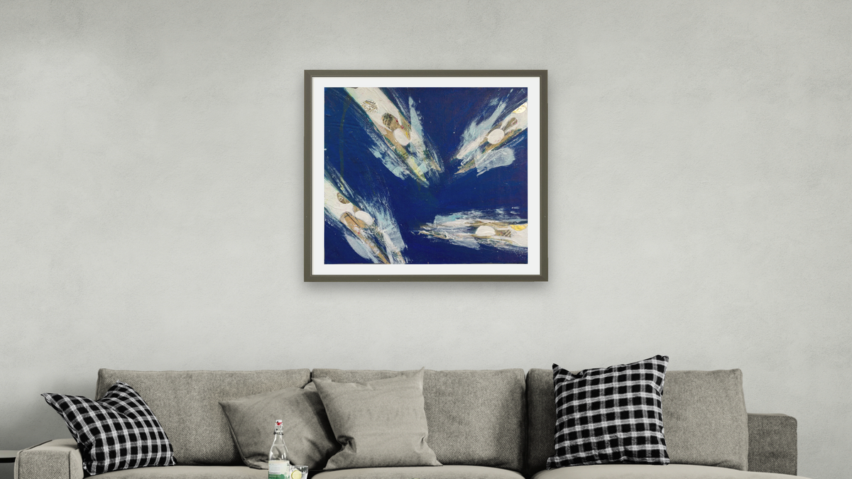 Cross Purposes by Dobee Snowber, shown at 32 × 32 in (81.3 × 81.3 cm) in Ramino Satin Black, living